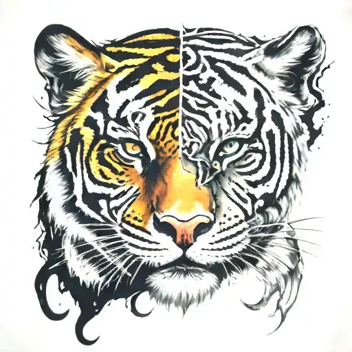 shiva third eye and a tiger mask split in half tattoo design idea