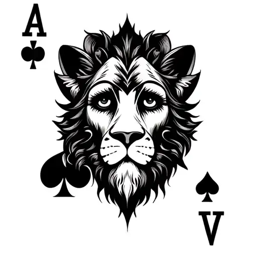 loin face with mian, evil eye protector and ace of spades tattoo design idea