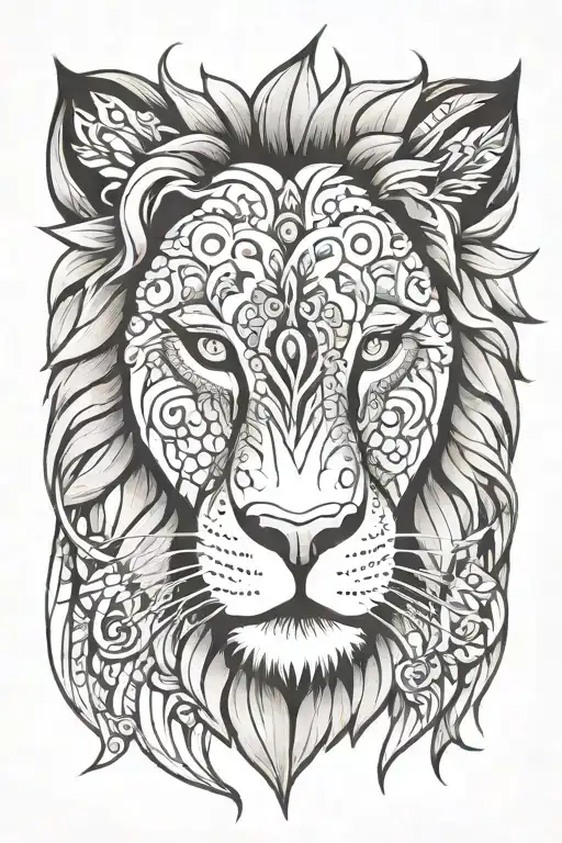 mandala lion face tattoo design idea