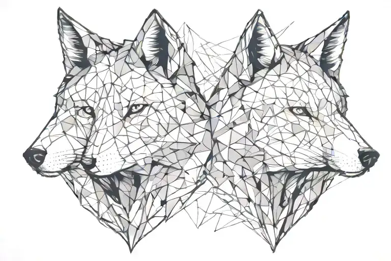 a two splited wolfs heads one of them angry looking at each other tattoo design idea