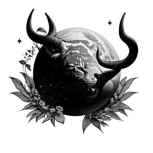 venus planet in the middle and taurus and tiger on the side tattoo design idea