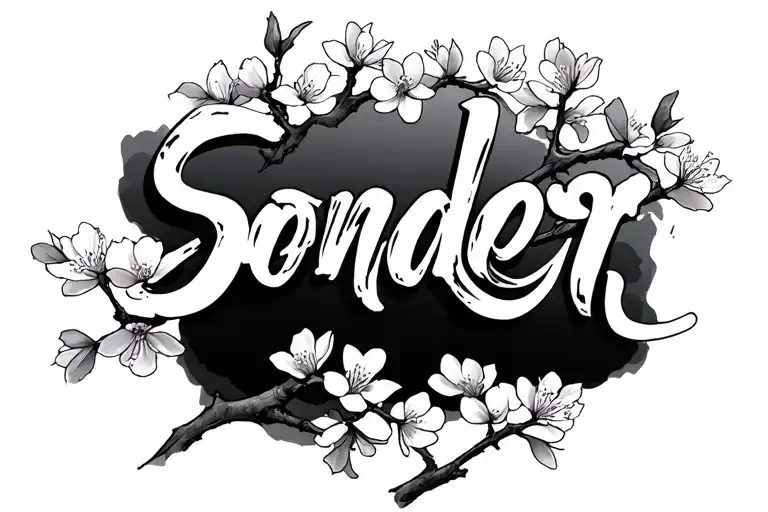 "SONDER" cherry blossom branch tattoo design idea