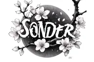 "SONDER" cherry blossom branch tattoo design idea