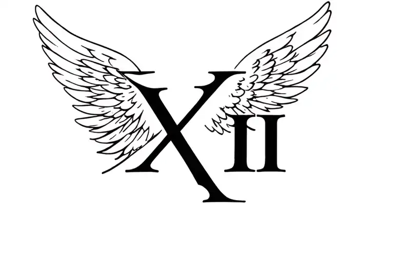 Roman numerals XXI normal print with angel wings tattoo design idea