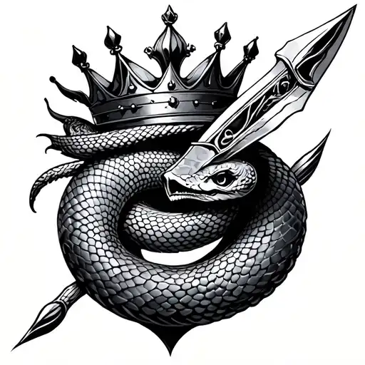 dagger crown snake feminine tattoo design idea