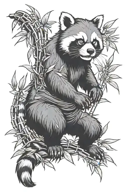 red panda werewolf in attack pose surrounded by bamboo background tattoo design idea