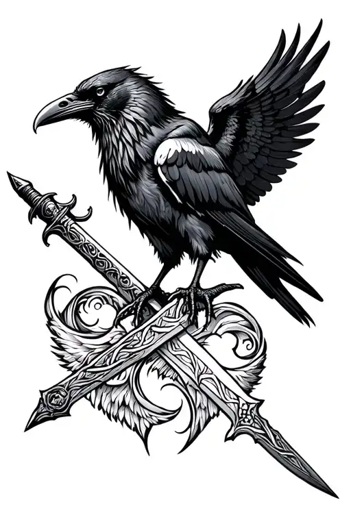 Viking sword and raven perched tattoo design idea