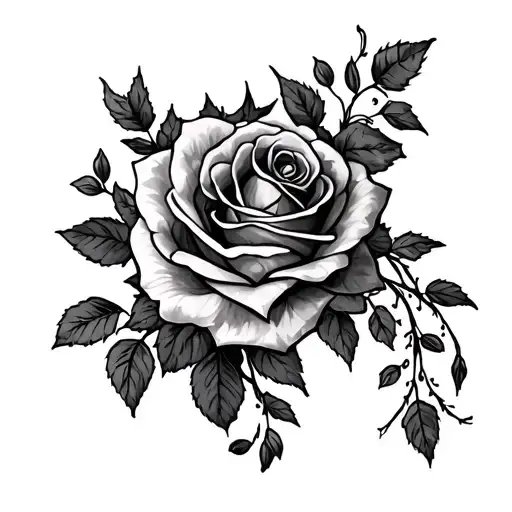 Leg rose vines tattoo design idea