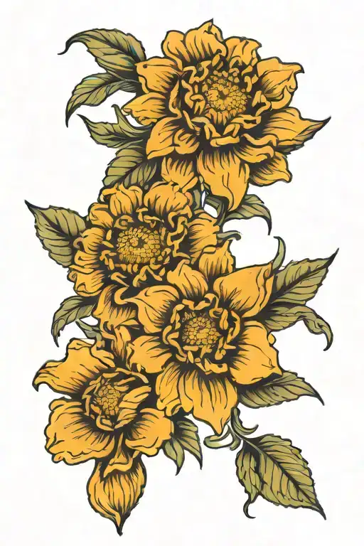 marigold and daisy and daffodil  tattoo design idea