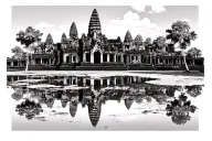 Front view of Angkor Wat, include a natural background tattoo design idea