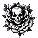 rose with a skull inside it, gothic clown woman tattoo design idea