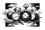 3 pocket watches surrounded with cloud background tattoo design idea