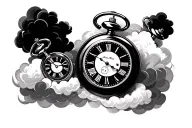 3 pocket watches surrounded with cloud background tattoo design idea