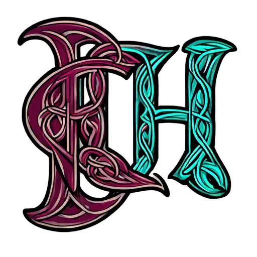 Celtic, endless love, initials TLH, using the colors aqua blue, purplish burgundy, light baby blue, and light gray color tattoo design idea
