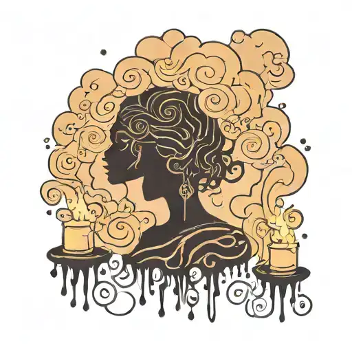 Human being silhouette   Smoky fog swirls 3 dripping candles  Clouds tattoo design idea