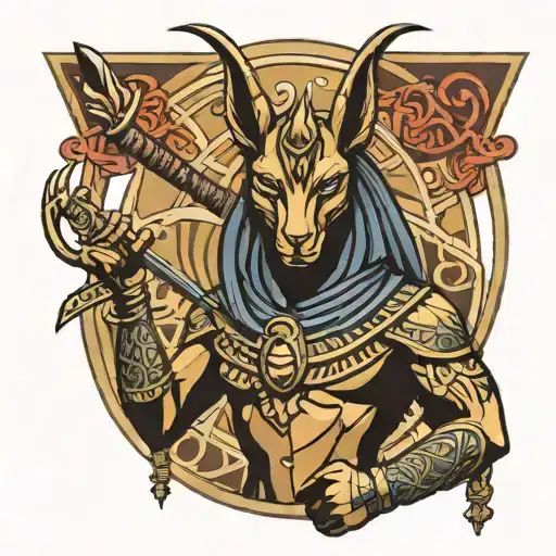 Anubis with scales and staff  tattoo design idea