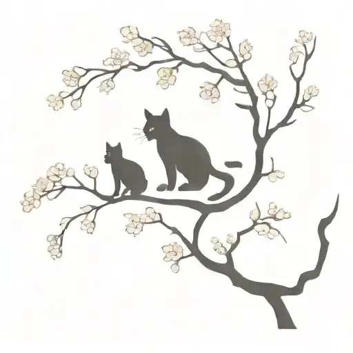 two black cat silhouettes in cherry blossom tree tattoo design idea