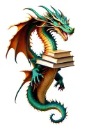 dragon protecting books flying tattoo design idea