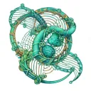 Create a tattoo design featuring a highly detailed, 3D DNA helix in a blue-green gradient, reminiscent of the Gemini lan tattoo design idea