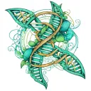 Create a tattoo design featuring a highly detailed, 3D DNA helix in a blue-green gradient, reminiscent of the Gemini lan tattoo design idea