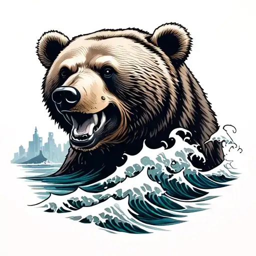waves, Chicago, bear tattoo design idea