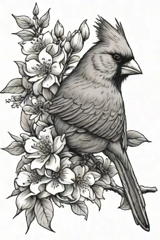 cardinal with dogwood flowers tattoo design idea