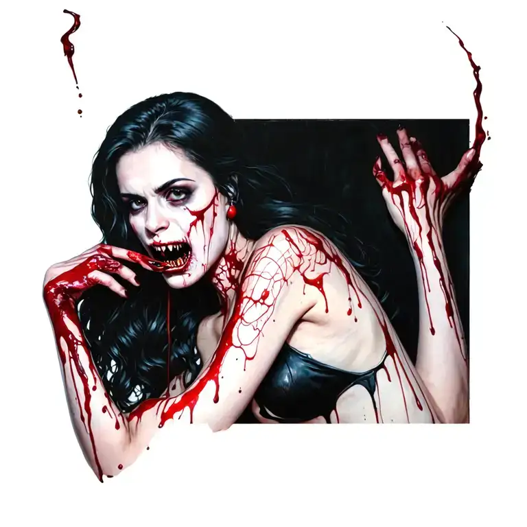 sexy bloody vampire women full body biting tattoo design idea