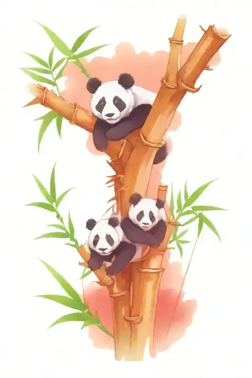 panda and 2 cubs playing in bamboo tattoo design idea