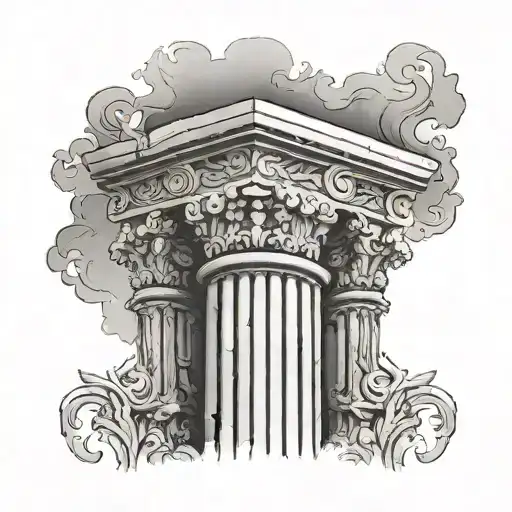 roman pillar with hreat tattoo design idea