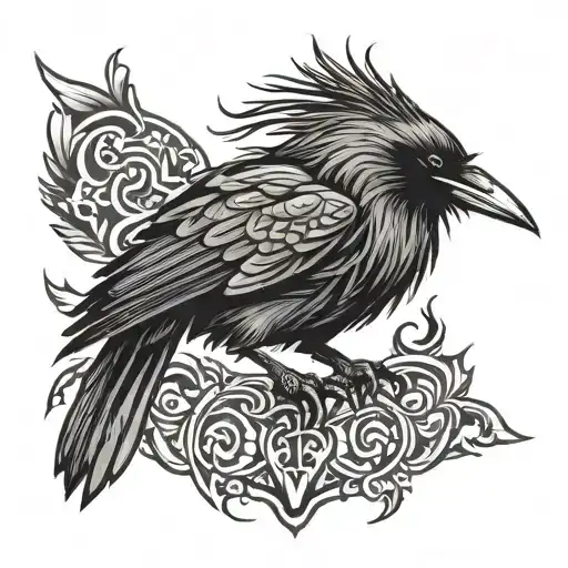 Tribal Raven sitting tattoo design idea