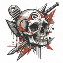 sloth skull with a tomahawk behind it in a diamond outline  tattoo design idea
