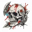sloth skull with a tomahawk behind it in a diamond outline  tattoo design idea