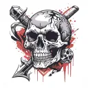 sloth skull with a tomahawk behind it in a diamond outline  tattoo design idea
