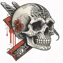 sloth skull with a tomahawk behind it in a diamond outline  tattoo design idea