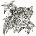 W/tiger lilly flower/football/wife and 3 kids represented by sparrows tattoo design idea