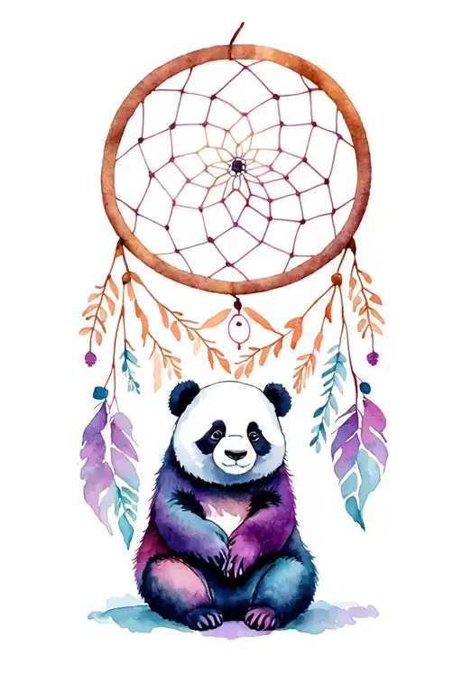Dream catcher panda bear sitting tattoo design idea