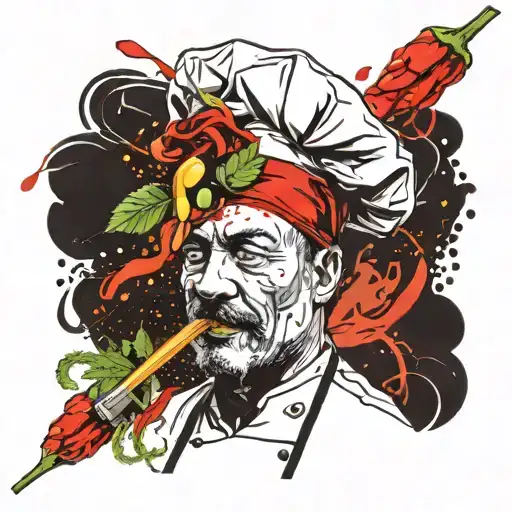 chef hat & smoking weed with chili peppers forming tattoo design idea