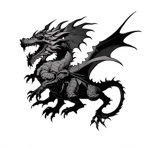 anime inspired midevil knight fighting a dragon tattoo design idea