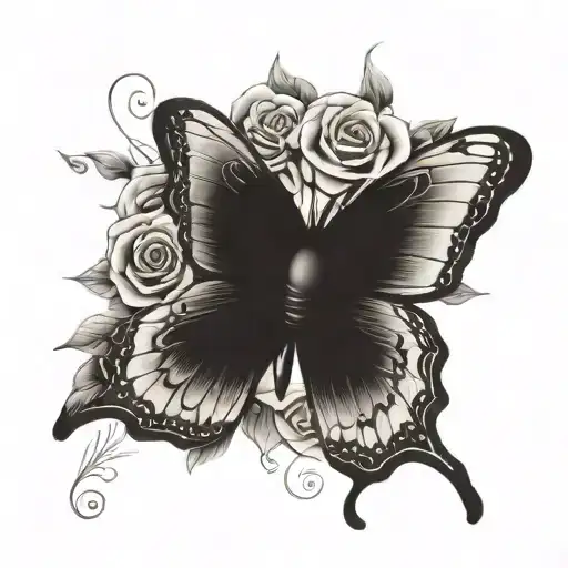 roses crow butterfly  tattoo design idea