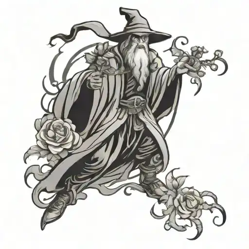 wizard full body a healer olding a flower tattoo design idea