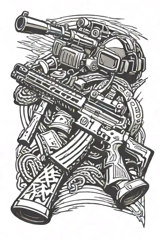 soldiers memorial and the m-16 stuck  in ground with soldiers helmet on stock and dog tags hanging from scope tattoo design idea
