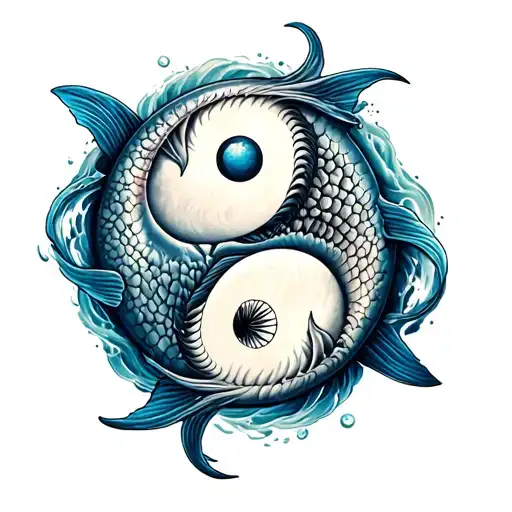 shark and fish yin yang tattoo design idea