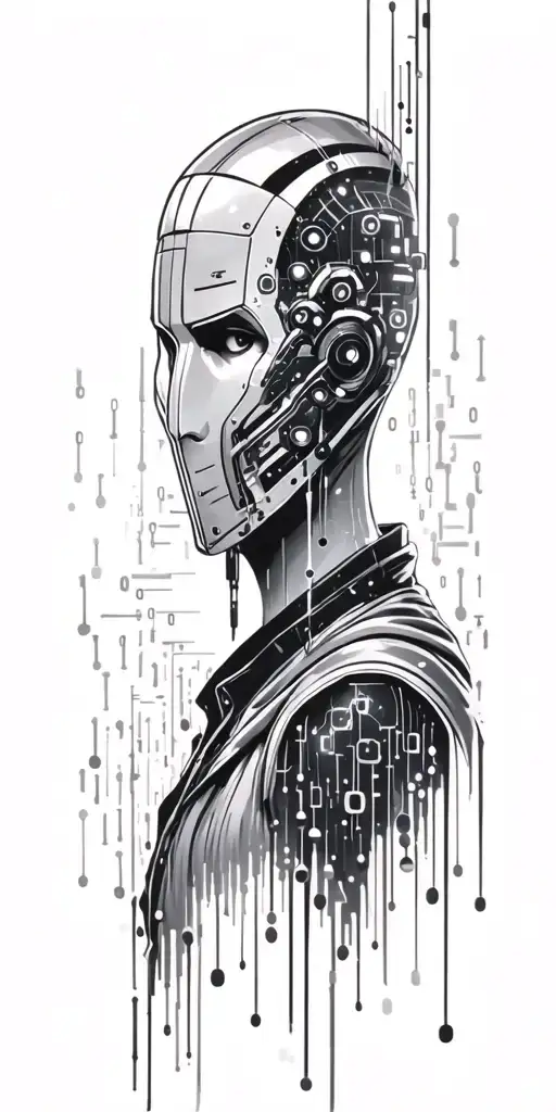 Cyberpunk-inspired tattoo featuring a hacker silhouette surrounded by binary code tattoo design idea