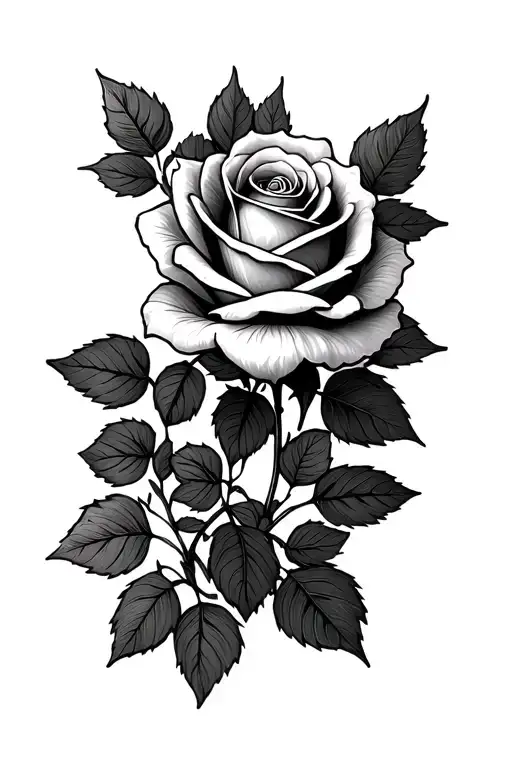 Fine Line Rose with ivy vine wrapping dainty tattoo design idea