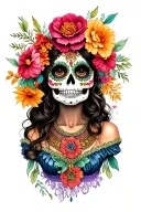 Catrina Mexican woman com Flores tattoo design idea