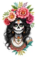 Catrina Mexican woman com Flores tattoo design idea
