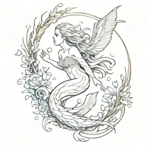 Draw me a spine tattoo of a siren swimming up and make it beautiful and ethereal  tattoo design idea