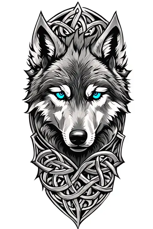 wolf with blue eyes on armor tattoo design featuring Celtic trinity knot  tattoo design idea