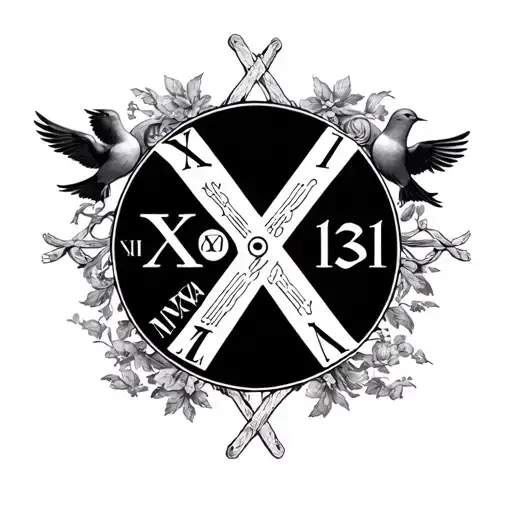 the date X • XXIII • MMXXIV in Roman numerals with small angel birds surrounding the date  tattoo design idea