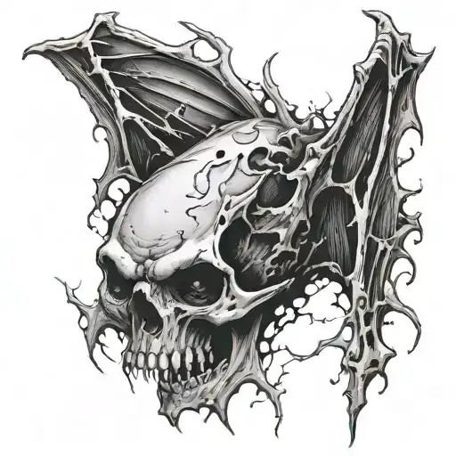 Draw a scary rotting bat with a skull in its paws tattoo design idea